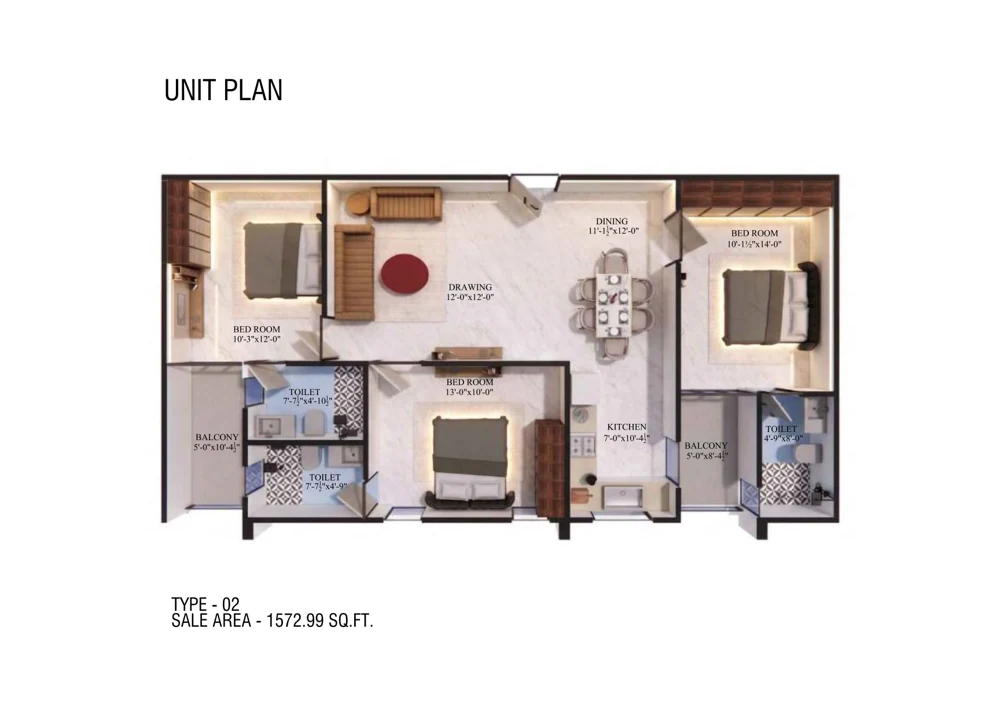 Kalyan Kohinoor Apartment layout · Type 02