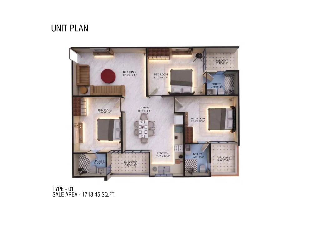 Kalyan Kohinoor Apartment layout · Type 01